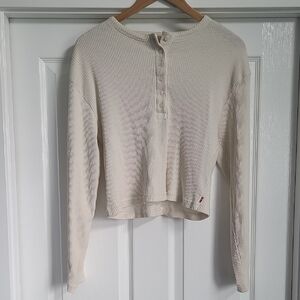 Levi's Cream Ribbed Long Sleeve Crop Henley Shirt